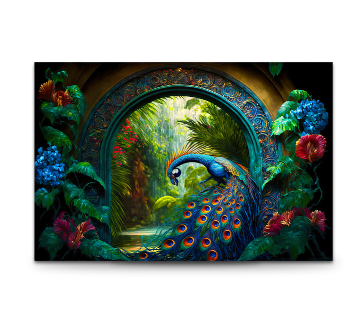 Majestic Peacock Garden Glass Wall Art – Elegant Nature-Inspired Decor