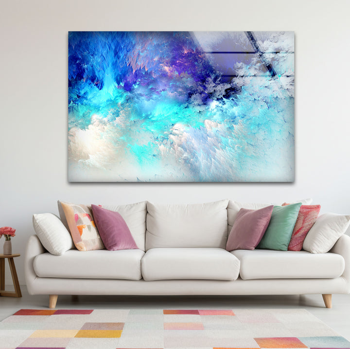 Icy Blue Dream Wall Art – Abstract Frosted Cloud Glass Print