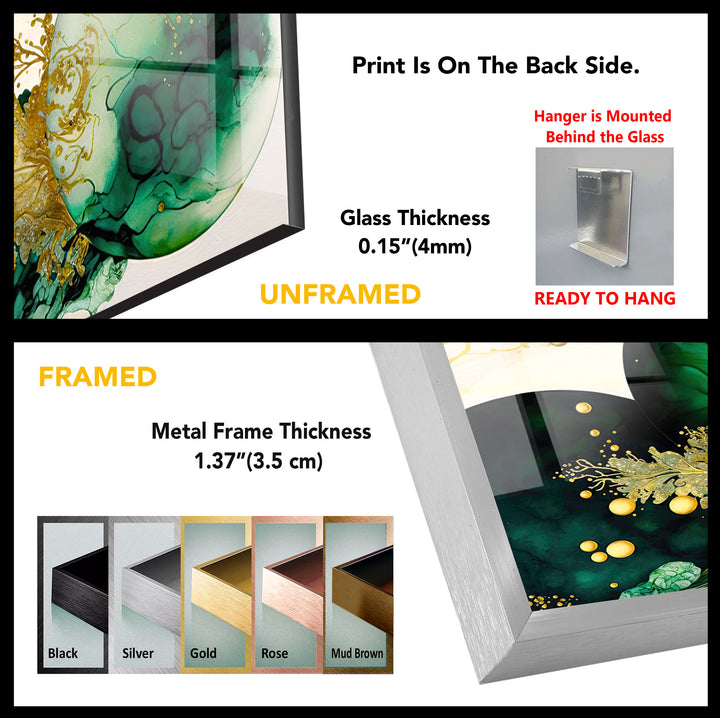 Emerald & Gold Abstract Glass Wall Art – Modern Luxury Home Decor