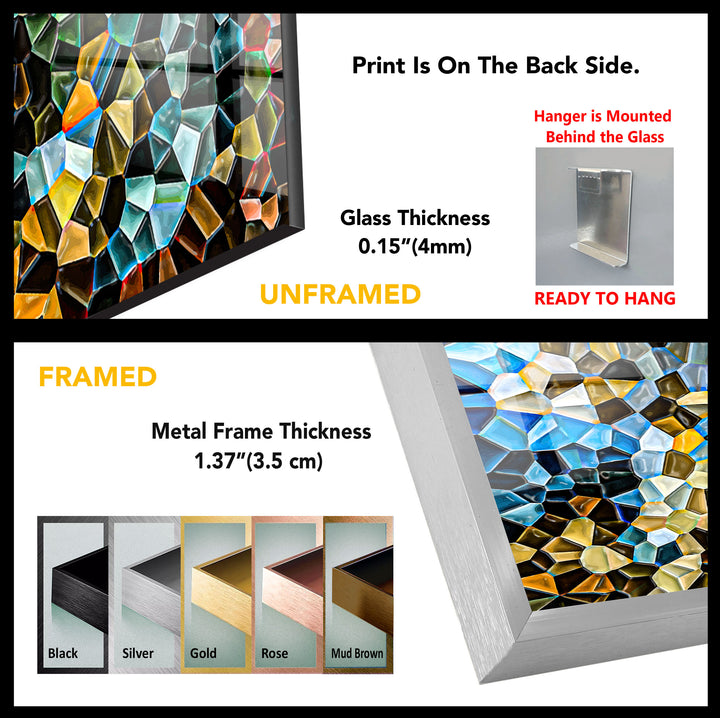 Abstract Mosaic Landscape Glass Wall Art – Colorful Geometric Nature Design