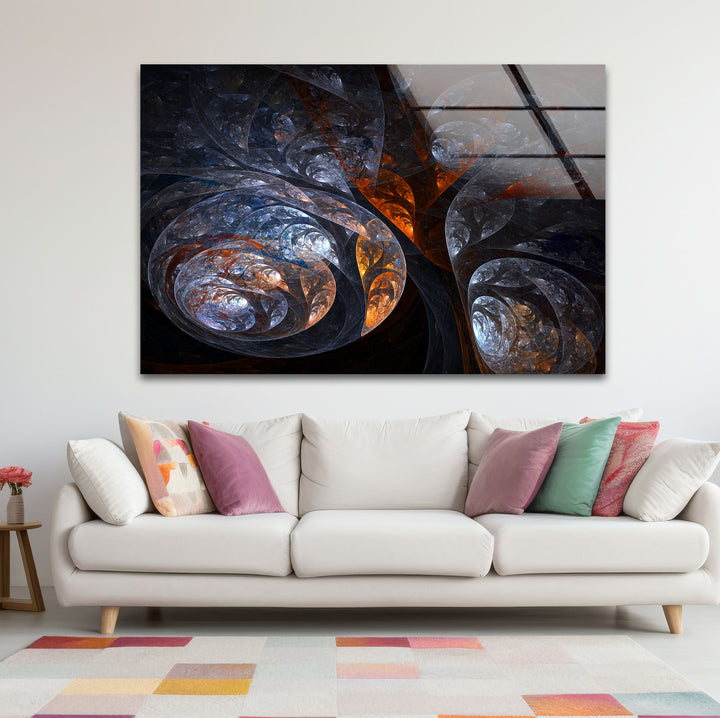 Cosmic Fractal Swirl Wall Art – Dark Abstract Universe Glass Print