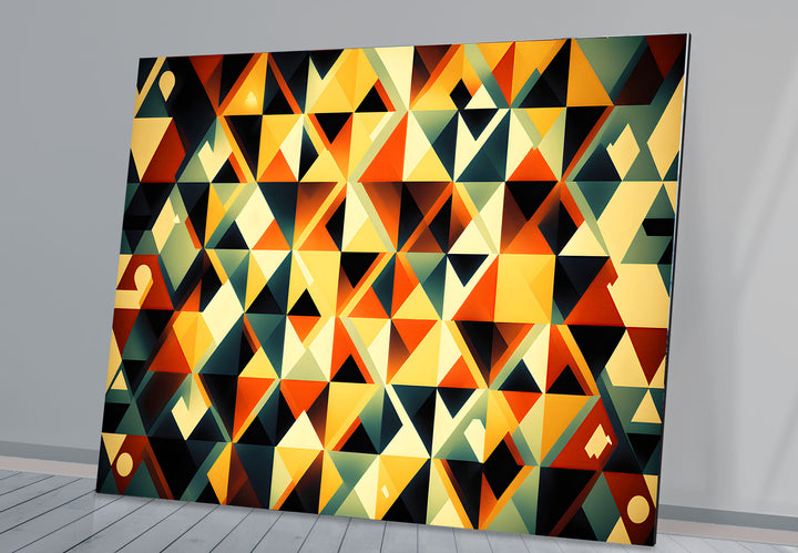 Geometrische Wandkunst aus Bernsteinglas – Auffälliges Retro-Dreiecksmuster-Dekor 