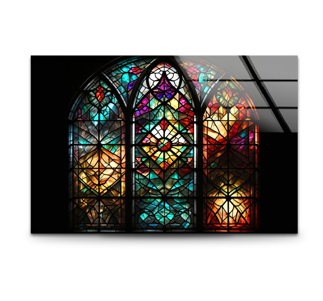 Gothic Cathedral Stained Glass Wall Art – Colorful Sacred Window Panel Decor