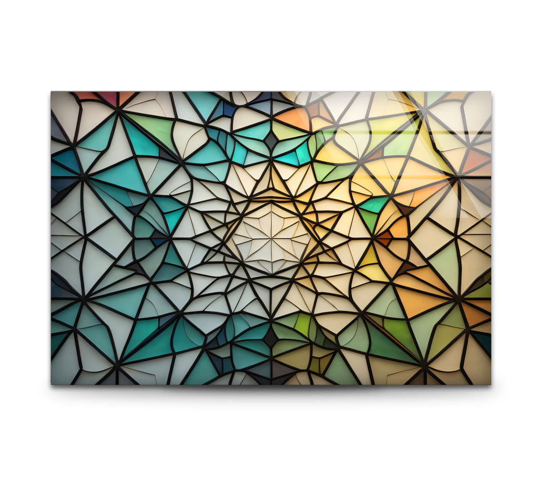 Geometrische Wanddekoration aus Buntglas – Modernes abstraktes Design, elegantes Wohndekor 
