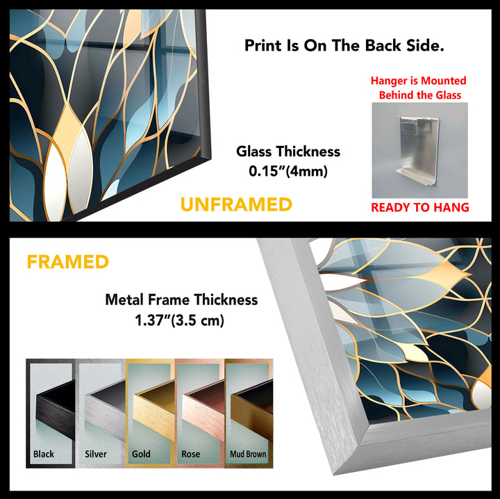 Elegant Lotus Mandala Glass Wall Art – Blue Gold Sacred Geometry Pattern