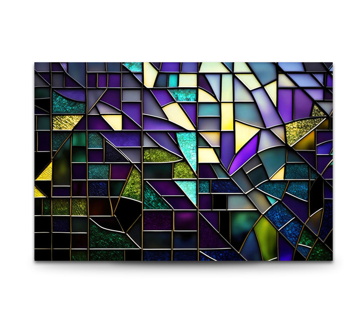 Modern Abstract Stained Glass Wall Art – Purple & Gold Geometric Decor