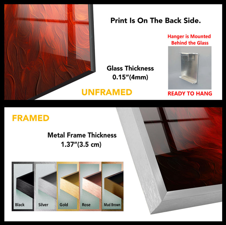 Fiery Abstract Glass Wall Art – Vibrant Red & Orange Flame Energy