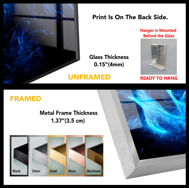 Blue Flame Abstract Glass Wall Art – Fiery Energy & Modern Decor