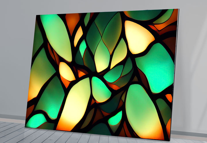 Green Leaf Glass Wall Art – Organic Abstract Nature-Inspired Panel