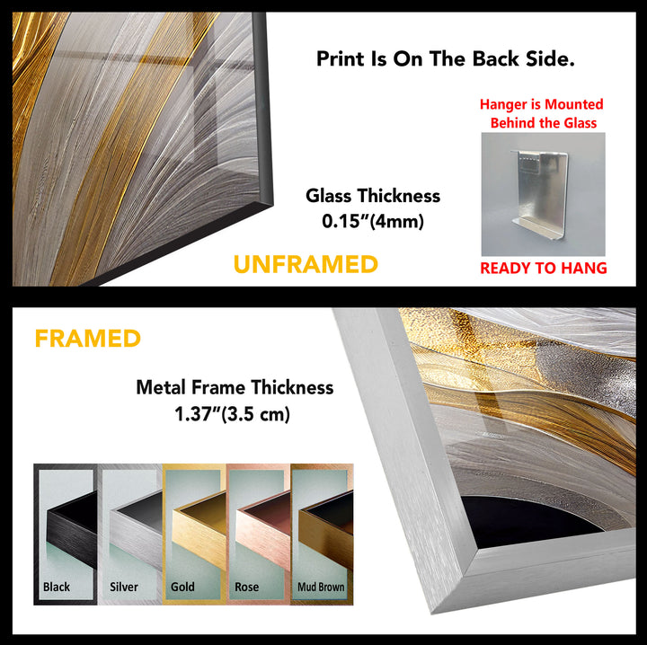Silver Gold Wave Wall Art – Luxury Abstract Fluid Glass Print Décor