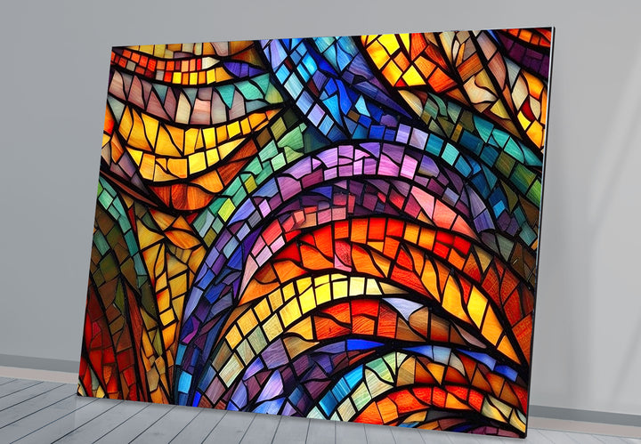 Lebendige Buntglas-Wandkunst – Farbenfrohes abstraktes Mosaik-Design