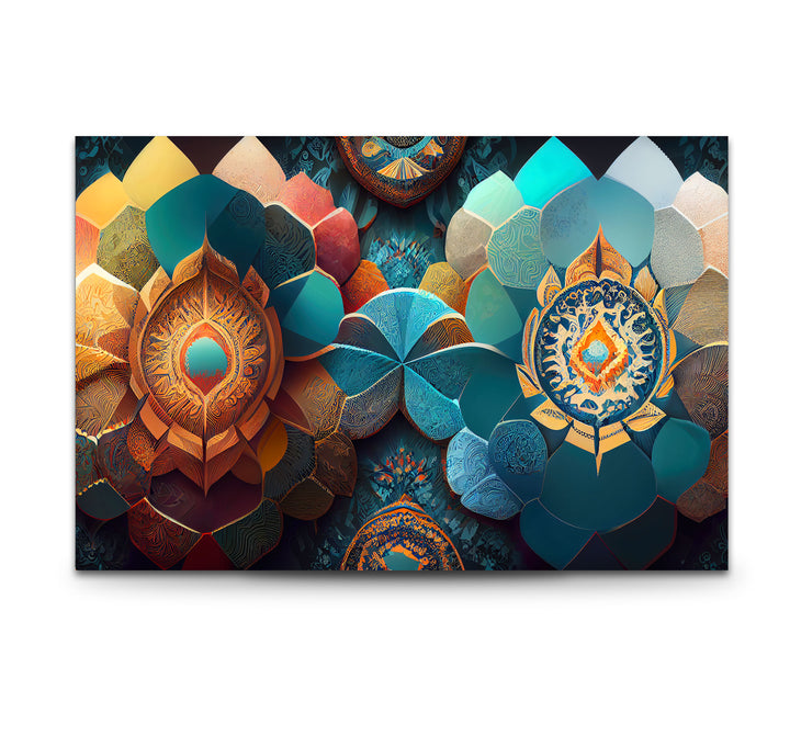 Luxuriöse Mandala-Wandkunst aus Glas – Abstraktes geometrisches Blumendesign