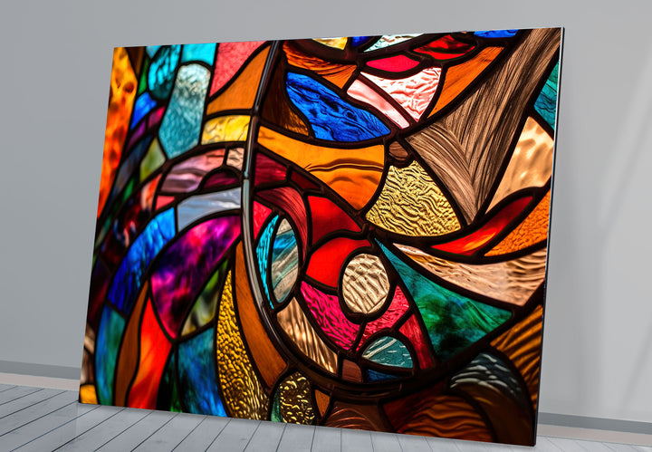 Abstrakte Wanddekoration aus Buntglas – Lebendiges, mehrfarbiges, modernes Fensterdesign 