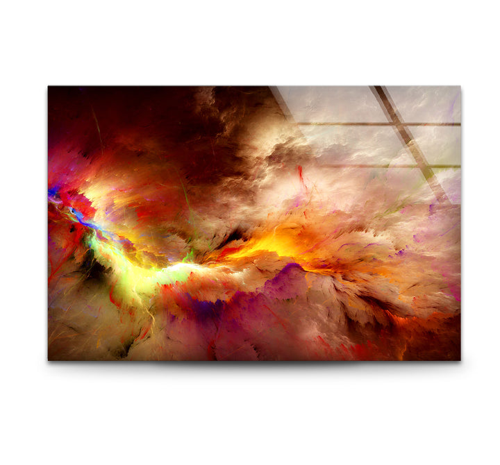 Fiery Nebula Explosion Wall Art – Abstract Cosmic Storm Glass Print Decor
