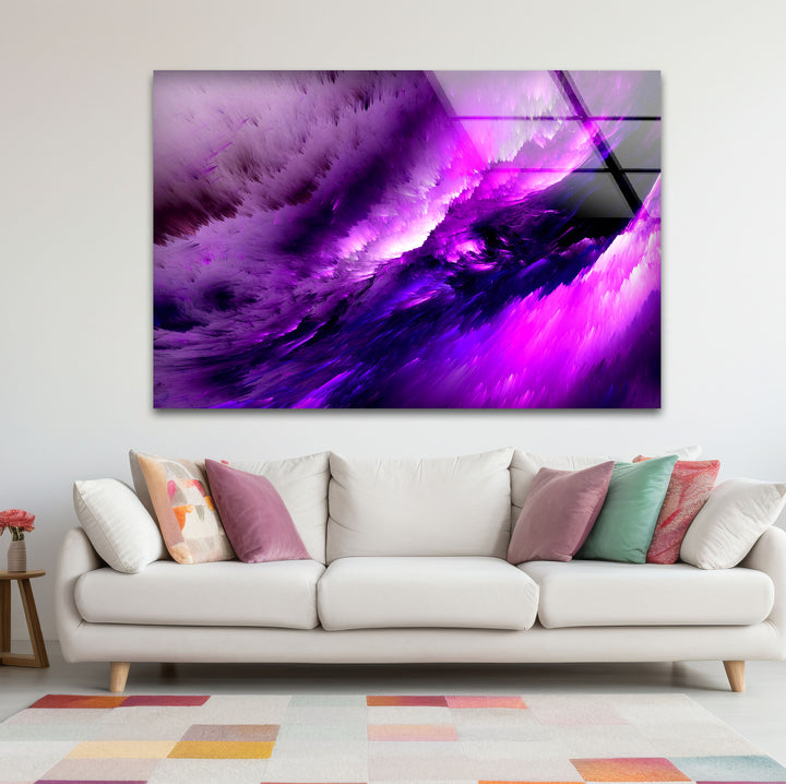 Violet Cosmic Storm Wall Art – Abstract Purple Energy Glass Print