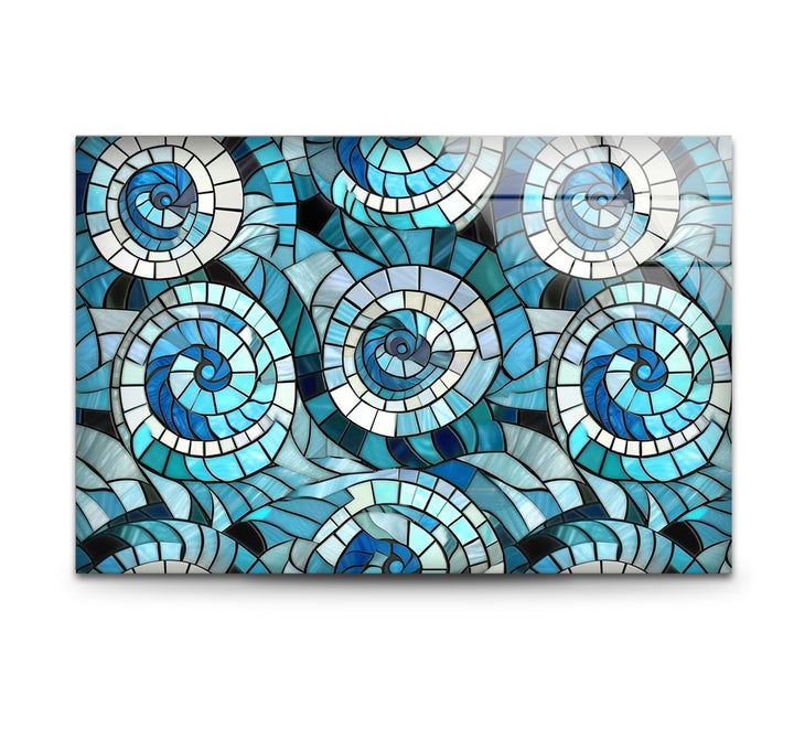 Nautical Spiral Stained Glass Wall Art – Blue Ocean Wave Design