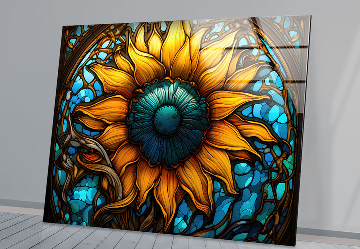Sonnenblumen-Buntglas-Wandkunst – Lebendiges, florales, von der Natur inspiriertes Dekor 