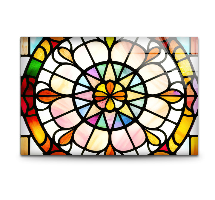 Bunte Buntglas-Wandkunst – Lebendiges Rosenfenster-Glasdesign 