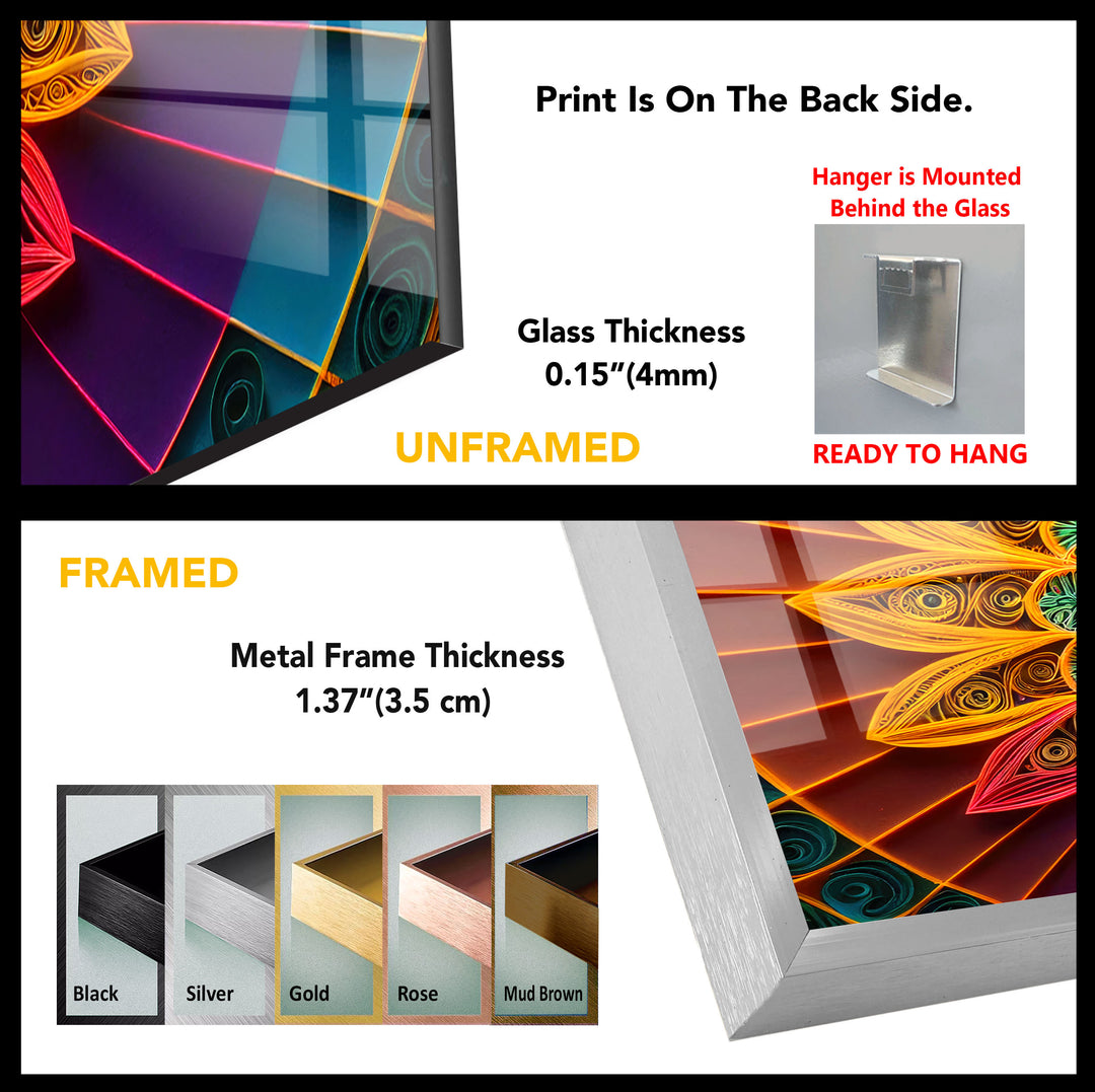 Mandala Glass Wall Art – Vibrant 3D Geometric Paper Design
