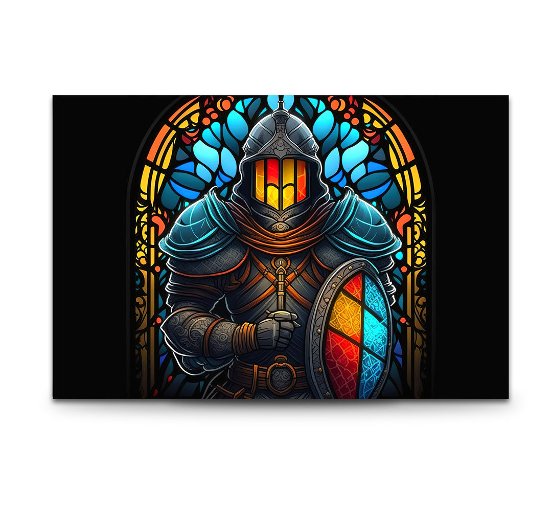 Stained Glass Knight Wall Art – Medieval Warrior Fantasy Decor