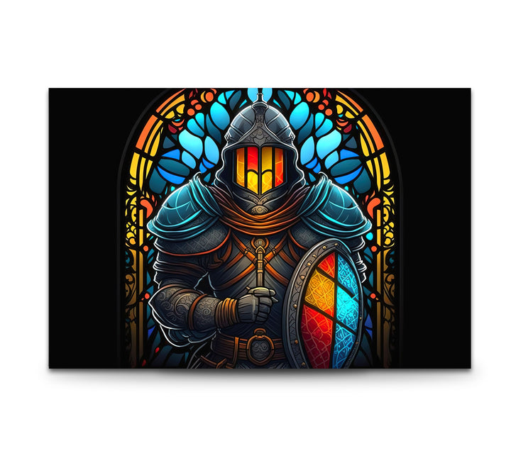 Stained Glass Knight Wall Art – Medieval Warrior Fantasy Decor