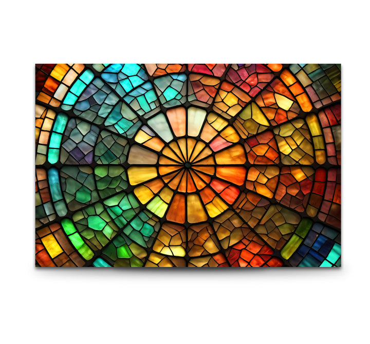 Radiant Wheel Mosaic Stained Glass Wall Art – Colorful Circular Window Decor
