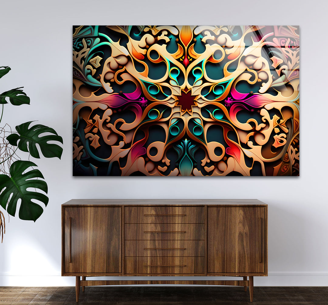 Verzierte Mandala-Wandkunst aus Glas – Lebendiges, wirbelndes Boho-Dekor 