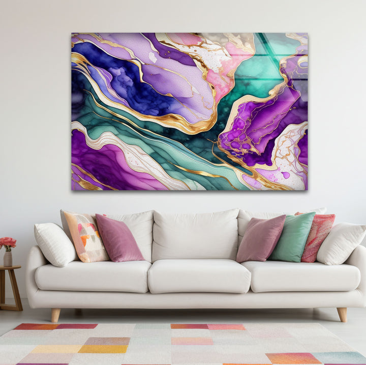 Colorful Geode Marble Wall Art – Abstract Crystal Glass Print for Interiors