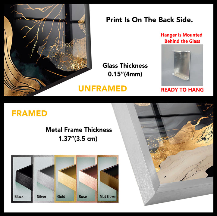 Black & Gold Abstract Glass Wall Art – Luxury Modern Fluid Design