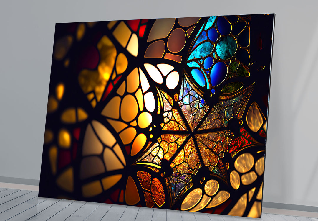 Goldene Buntglas-Wandkunst – Beleuchtete Mosaik-Lichtreflexionen