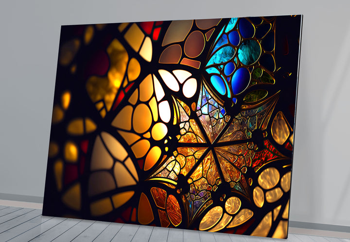 Goldene Buntglas-Wandkunst – Beleuchtete Mosaik-Lichtreflexionen