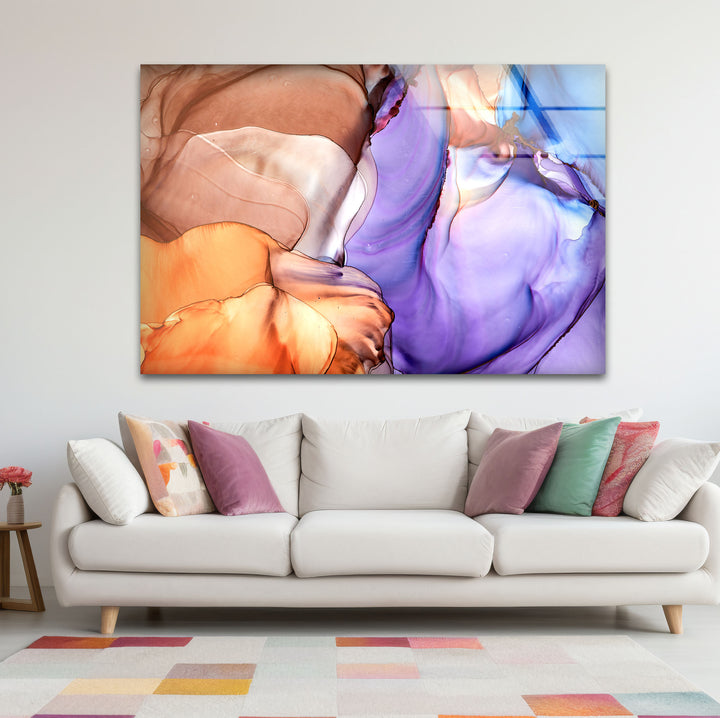 Purple and Amber Abstract Wall Art – Modern Glass Artwork for Living Rooms
