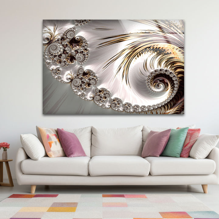 Golden Spiral Fractal Wall Art – Elegant Abstract Glass Print Decor