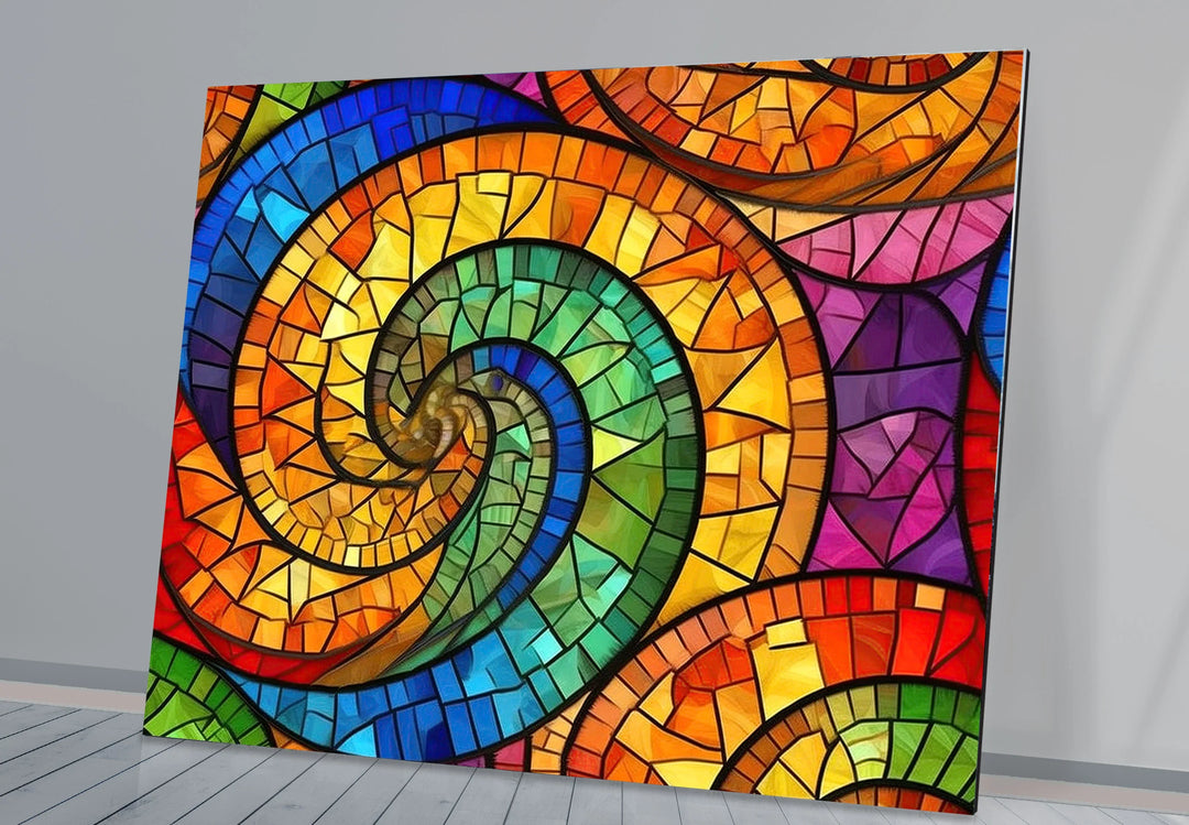 Colorful Spiral Stained Glass Wall Art – Vibrant Abstract Glass Decor - MyPhotoStation