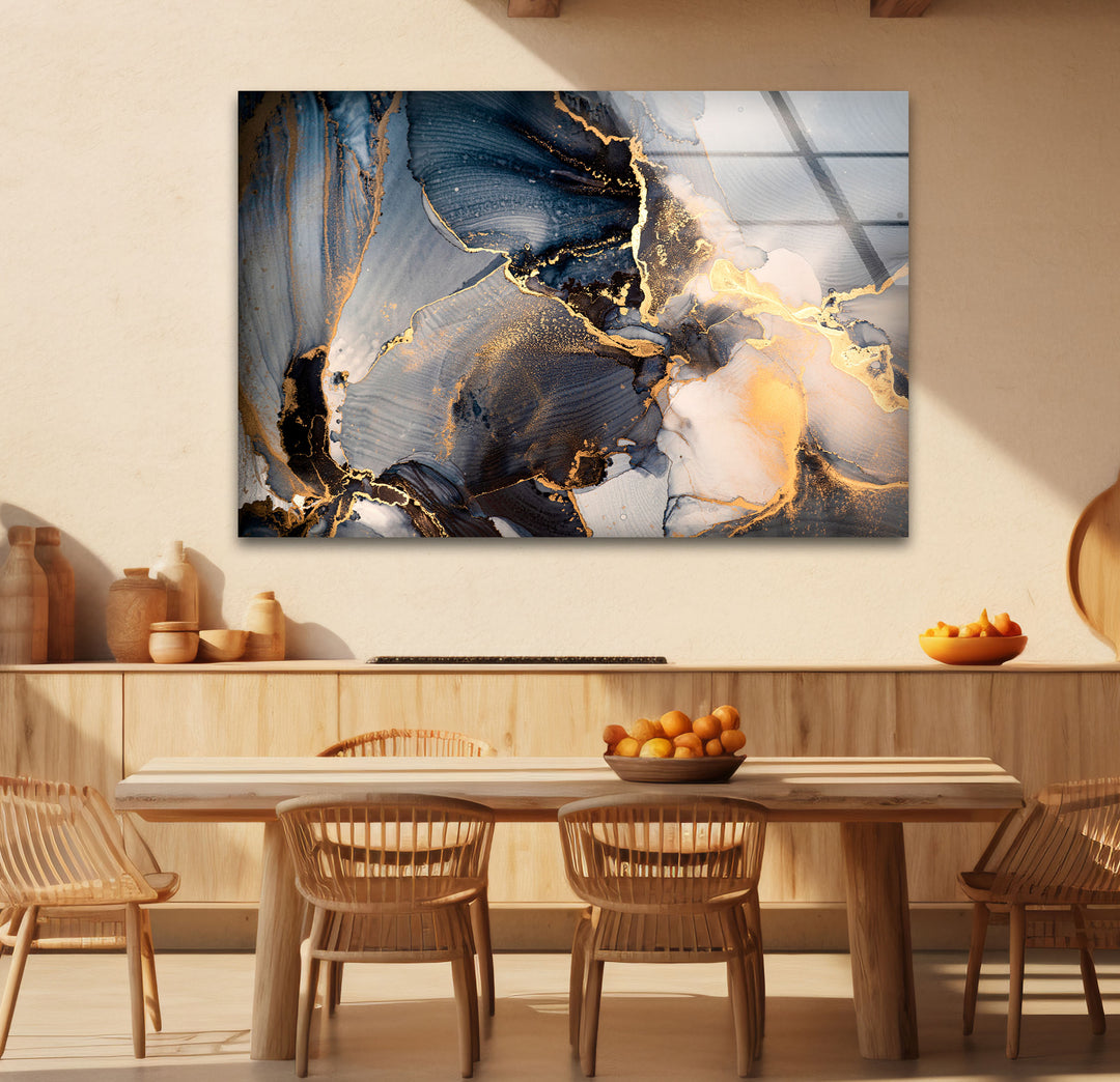 Golden Smoke Ink Wall Art – Elegant Abstract Glass Print Décor