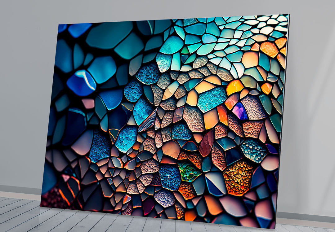 Strukturierte Mosaik-Glaswandkunst – Farbpalette des tiefen Ozeans, abstraktes steinähnliches Design 