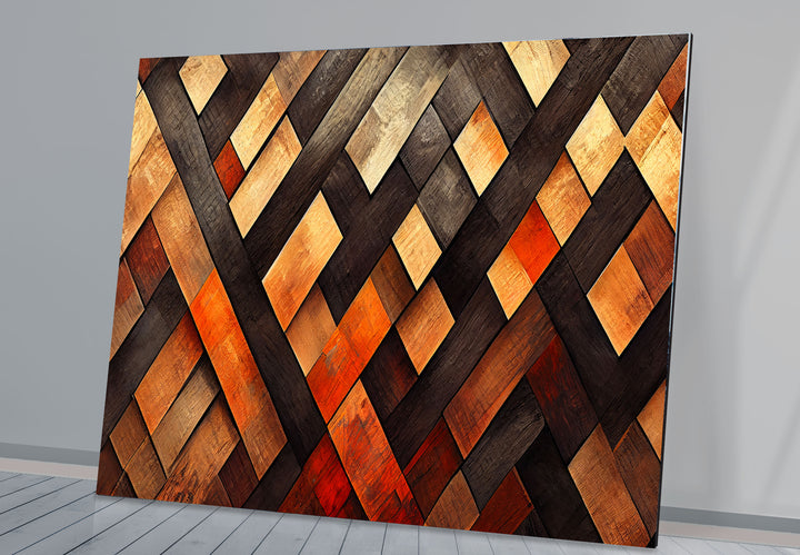 Rustic Wood Pattern Glass Wall Art – Geometric Wooden Texture Design