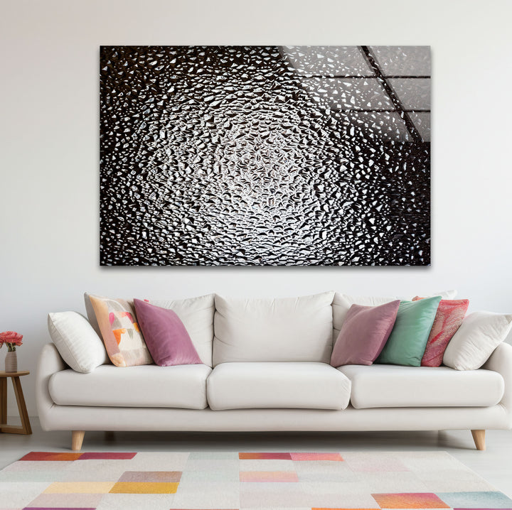 Monochrome Wandkunst aus zerbrochenem Glas – Abstrakter Textur-Glasdruck