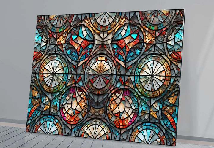 Kaleidoscope Stained Glass Wall Art – Intricate Symmetry, Colorful Window Panel Decor - MyPhotoStation