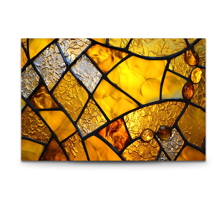 Goldene Buntglas-Wandkunst – Abstrakter strukturierter Glasdruck für Zuhause und Büro