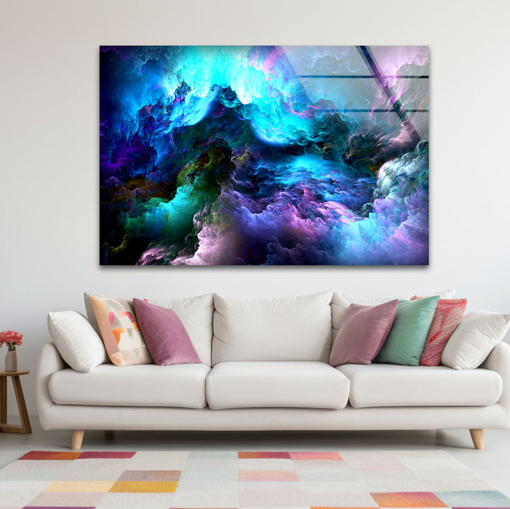 Cosmic Dreamscape Wall Art – Abstract Nebula Cloud Glass Print