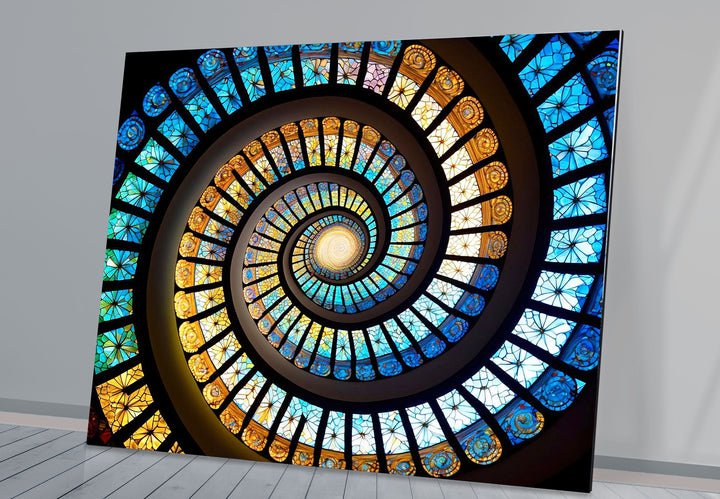 Spiral Stained Glass Window Art – Vibrant Mosaic Spiral for Home Decor