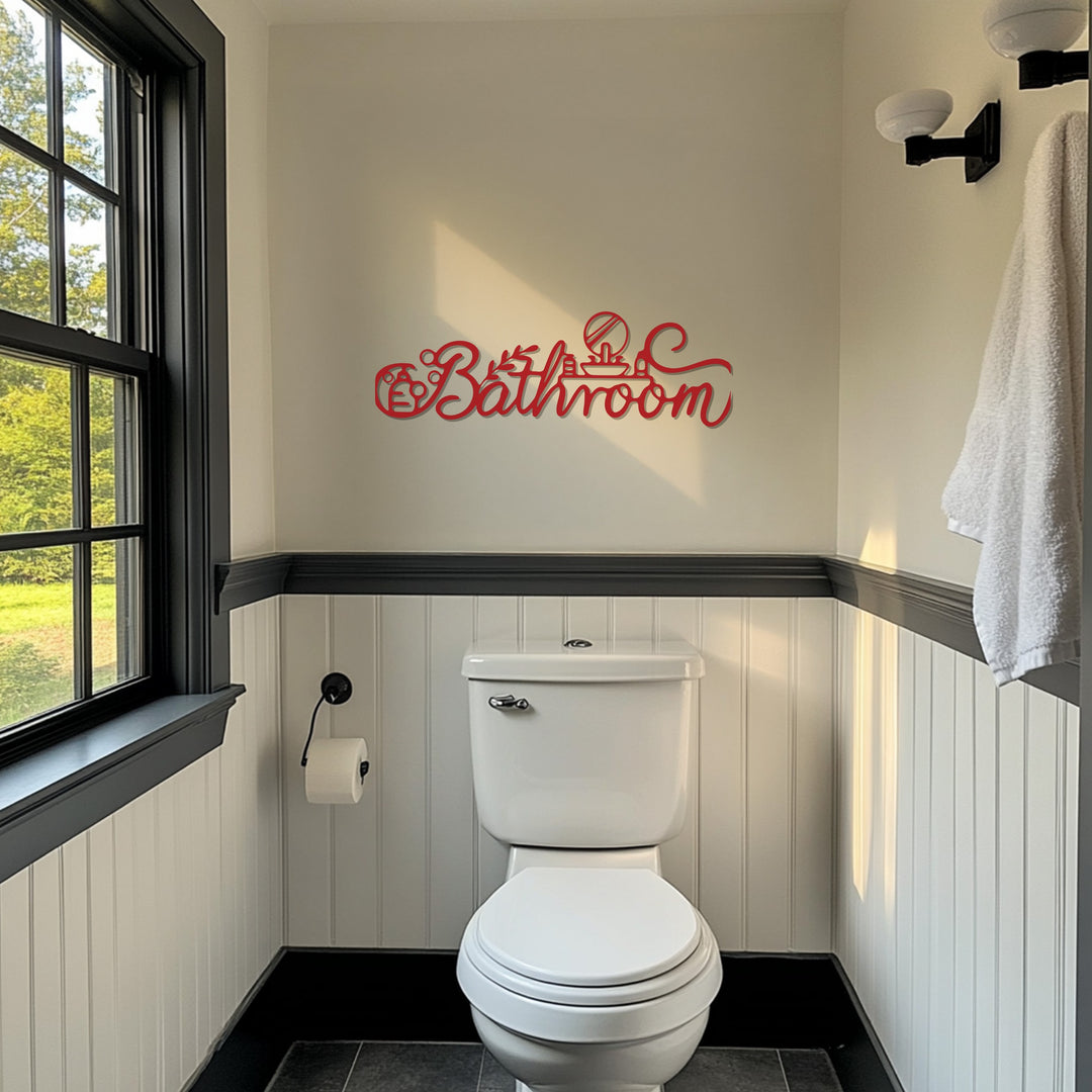 Stylish Script Bathroom – Modern Metal Wall Art Sign