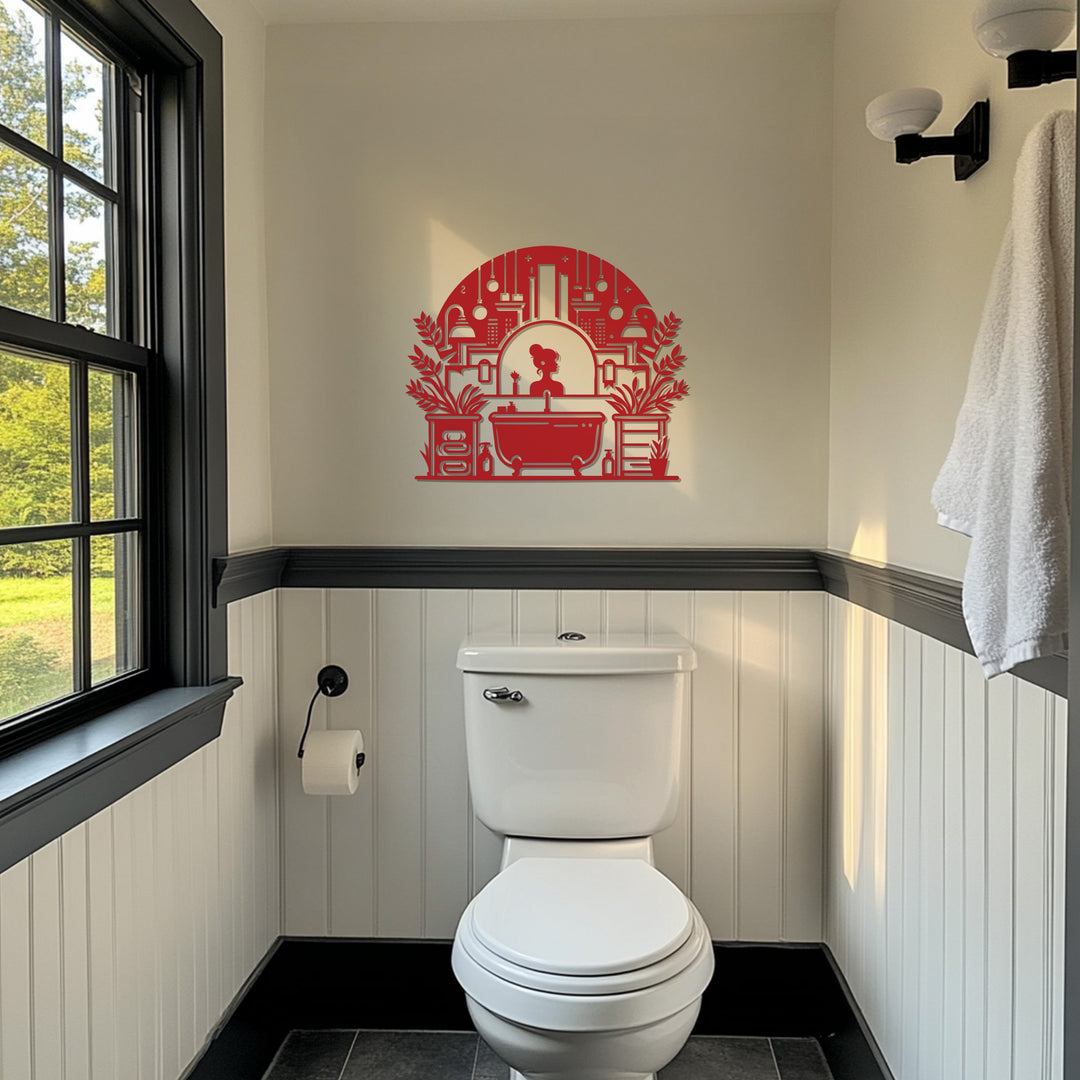 Modern Vanity Scene – Elegant Bathroom Metal Wall Art