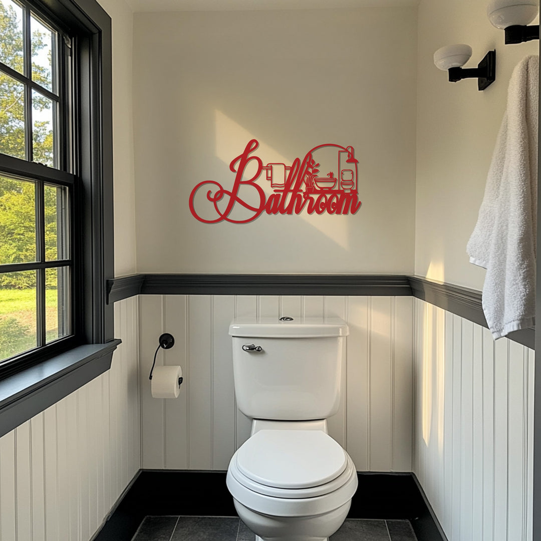 Elegant Script Bathroom – Modern Metal Wall Art Decor
