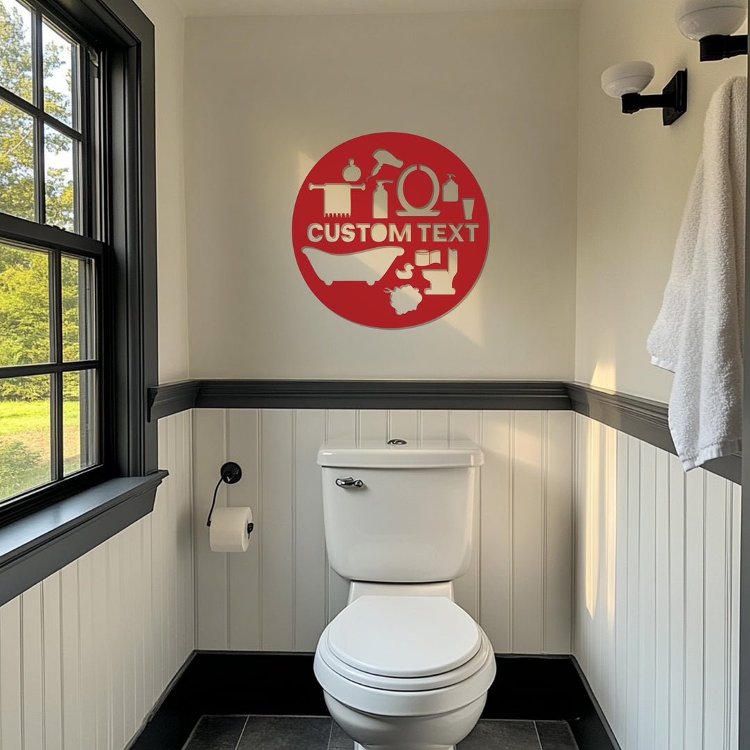 Personalized Bathroom Round Metal Wall Art – Custom Text Sign