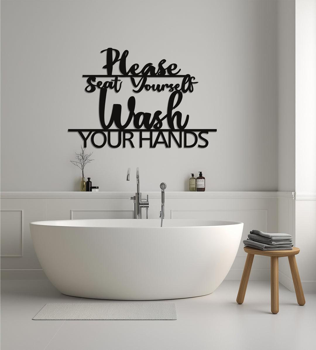 Please Seat Yourself & Wash Your Hands – Modern Bathroom Metal Wall Art