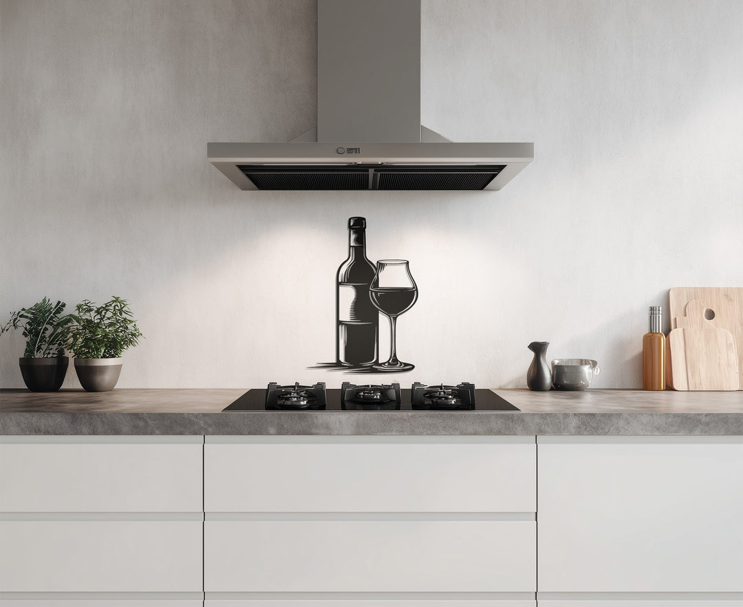 Wine Bottle & Glass Silhouette Metal Wall Art – Modern Bar & Kitchen Decor