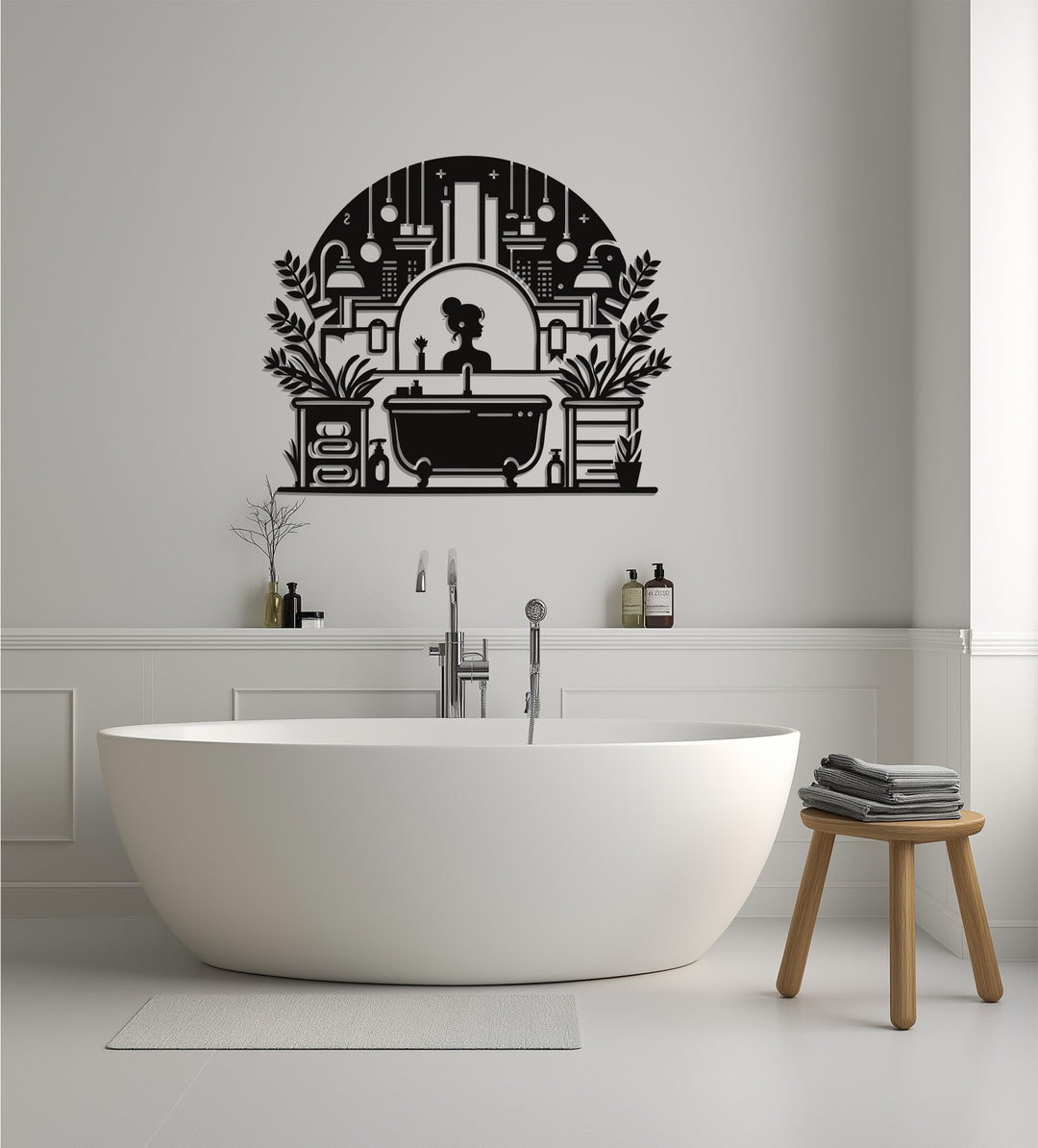 Modern Vanity Scene – Elegant Bathroom Metal Wall Art