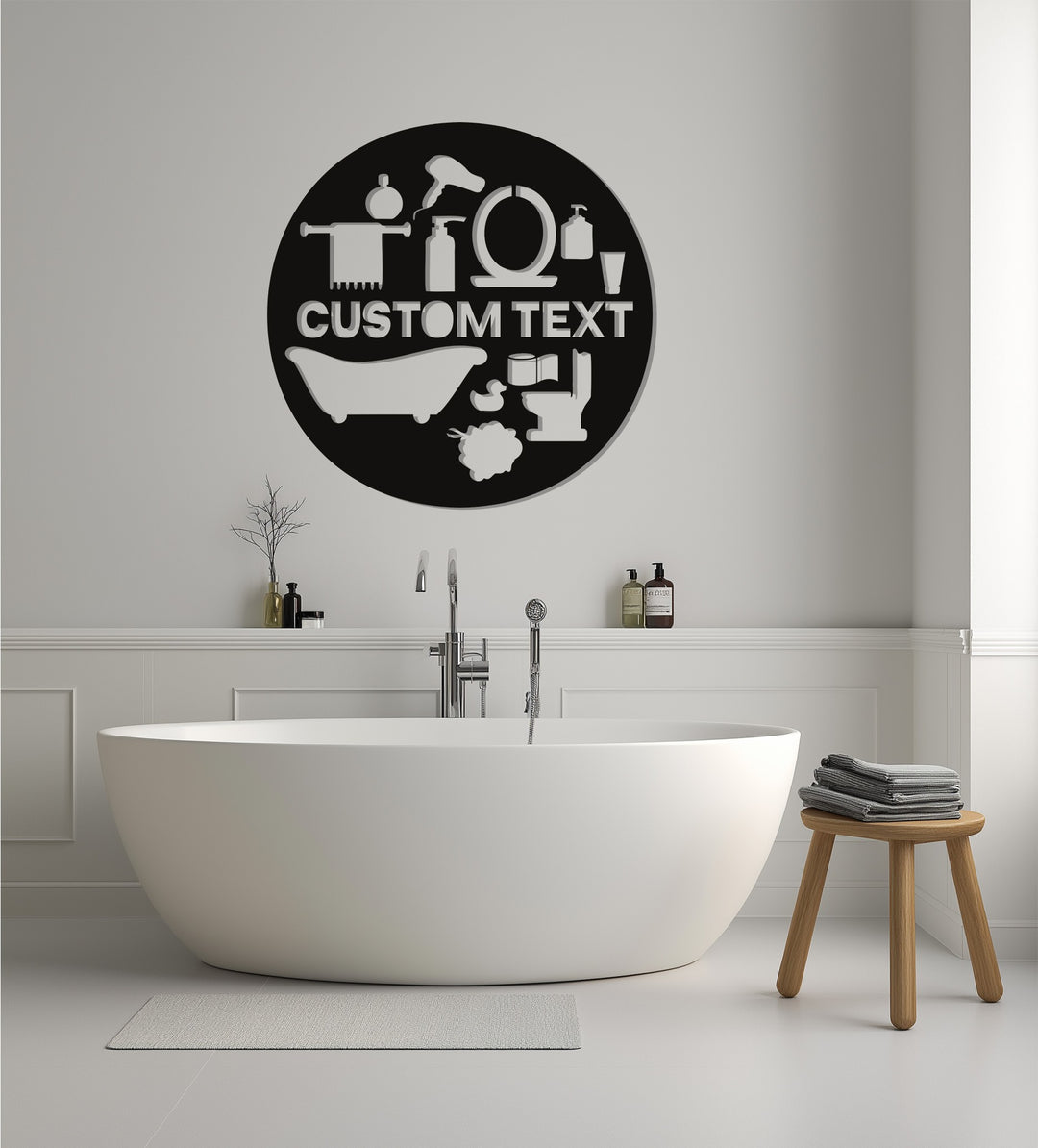 Custom Bathroom Sign – Personalized Round Metal Wall Art